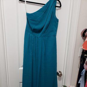 David's Bridal Teal One-Shoulder Bridesmaid Dress